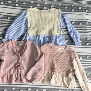 Kids Zara Mixed Tops Set - Pink, Blue & Cream